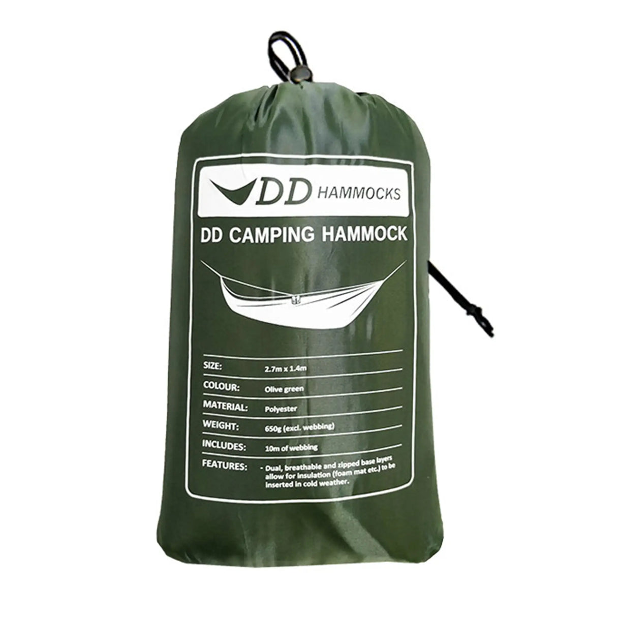 DD Camping Hammock in olive green in stuff sack