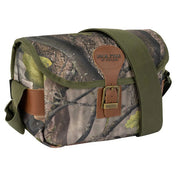 Jack Pyke Cartridge Bag in English Oak Evo Camo - front view showing buckle fastening and shoulder strap