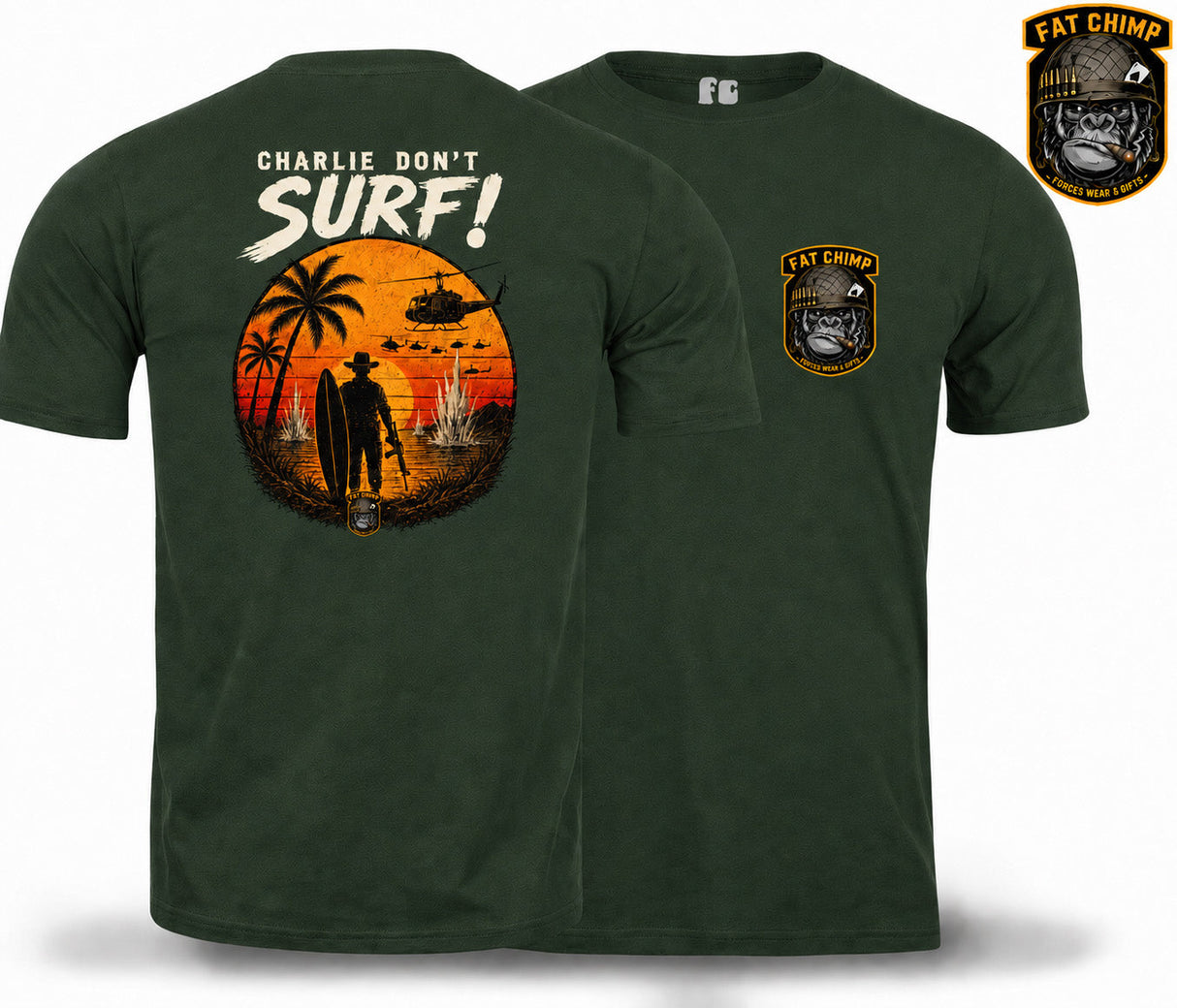 Charlie Don't Surf Retro Military Double Print T-Shirt - Green