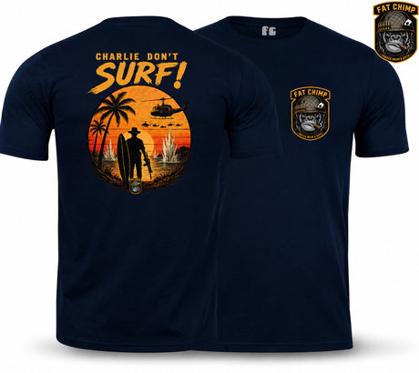 Charlie Don't Surf Retro Military Double Print T-Shirt - Navy Blue