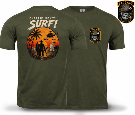 Charlie Don't Surf Retro Military Double Print T-Shirt - Olive Green