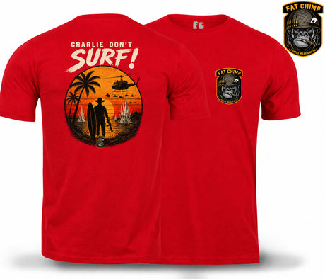 Charlie Don't Surf Retro Military Double Print T-Shirt - Red