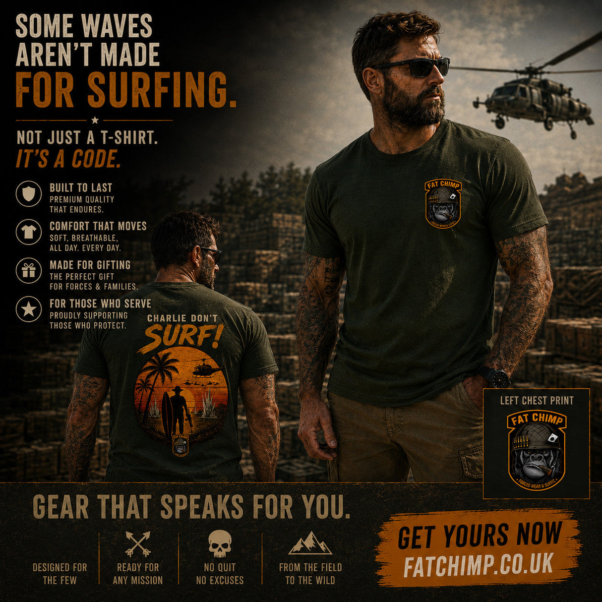 Charlie Don't Surf Retro Military Double Print T-Shirt - Design