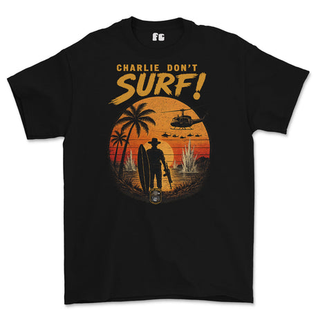 Charlie Don't Surf Vietnam era retro Printed T-Shirt - Black