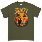 Charlie Don't Surf Vietnam era retro Printed T-Shirt - Olive Green