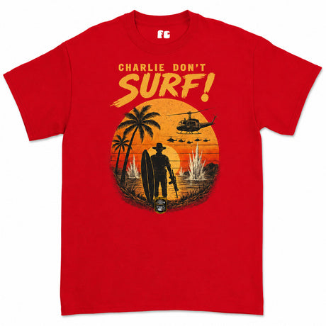 Charlie Don't Surf Vietnam era retro Printed T-Shirt - Red