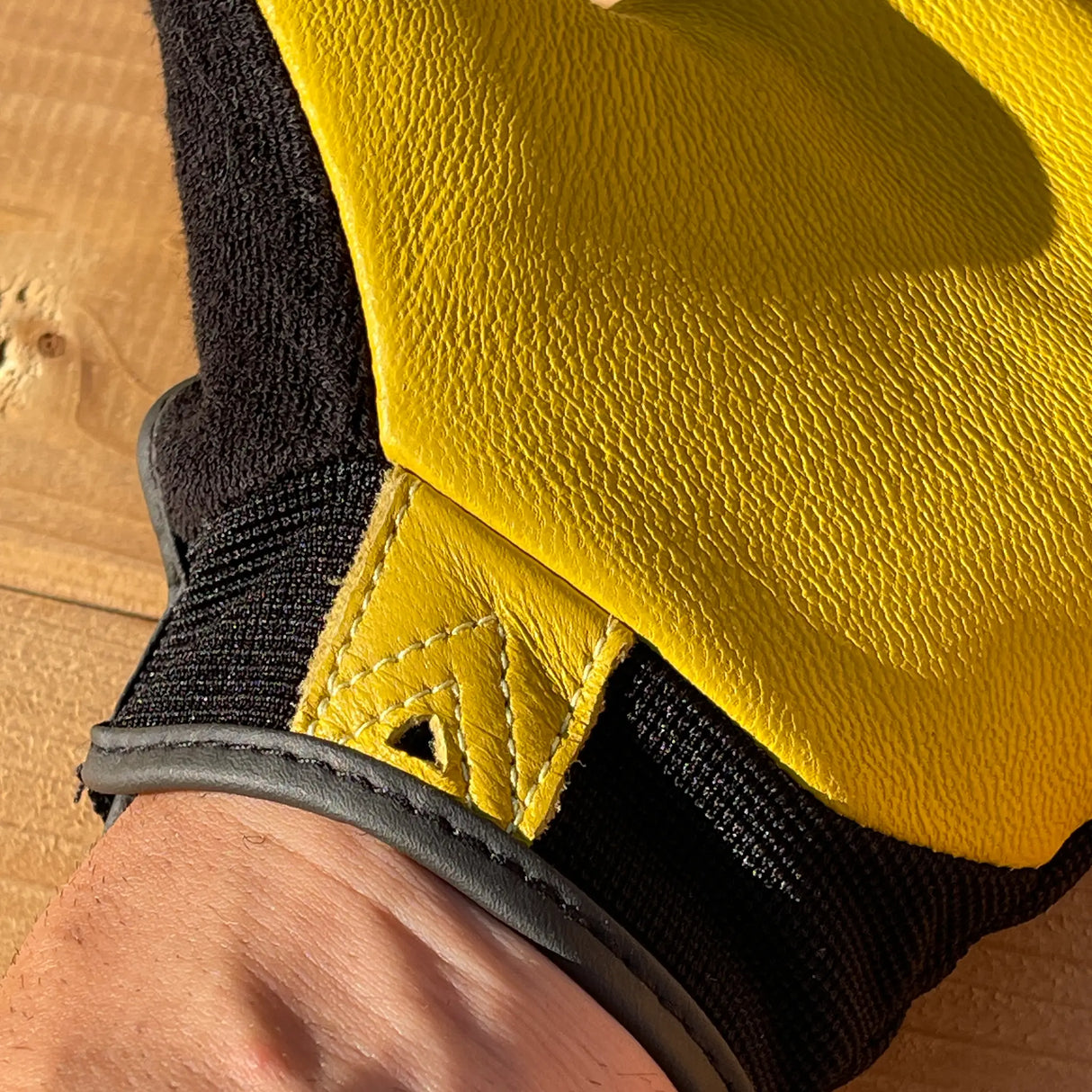 Ironclad Command Pro Leather Gloves in Black/Gold - close up of the adjustable cuff