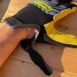 Ironclad Command Pro Leather Gloves in Black/Gold - showing the hook & loop adjustable cuff and thumb sweat wipe