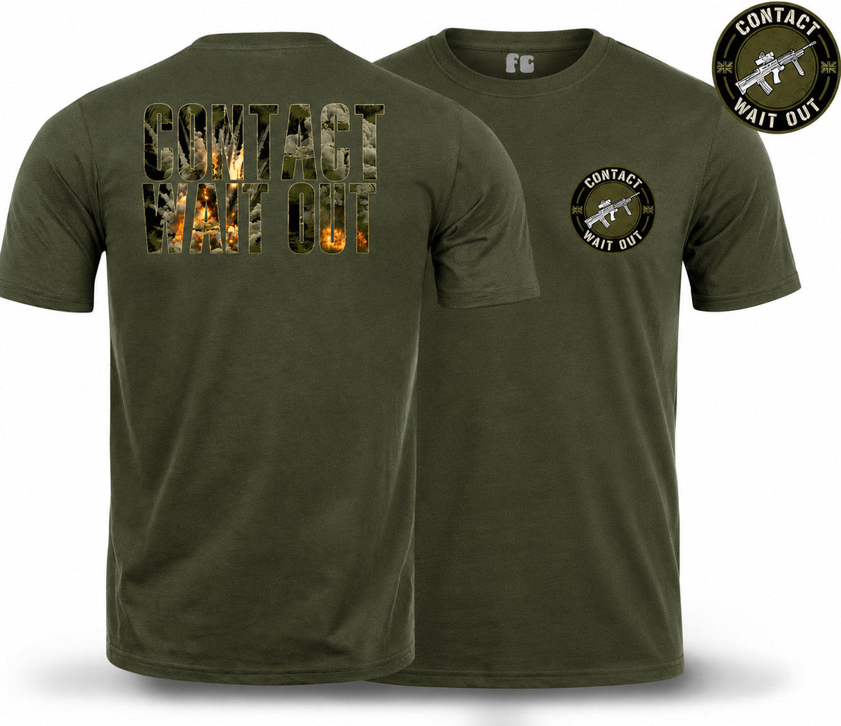 Contact Wait Out Double Print T-Shirt - Olive Green