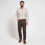 Jack Pyke Cotton Stretch Trousers in Olive Brown from the front at distance on white background