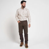 Jack Pyke Cotton Stretch Trousers in Olive Brown from the front at distance on white background