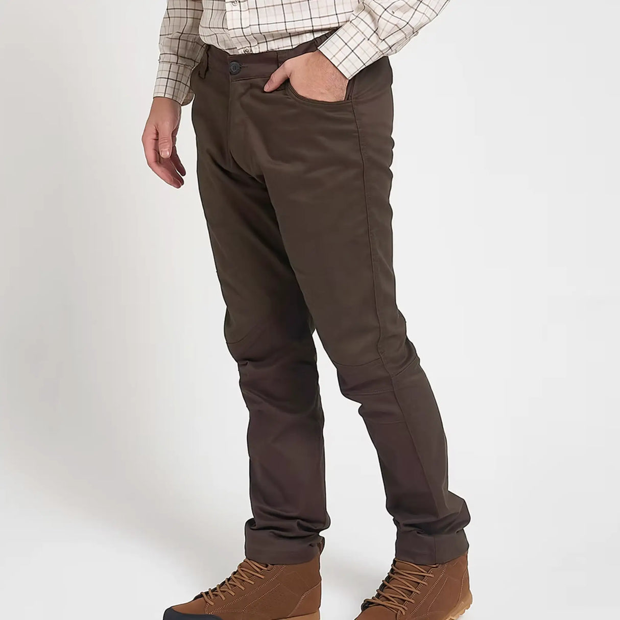 Jack Pyke Cotton Stretch Trousers in Olive Brown from the front left on white background