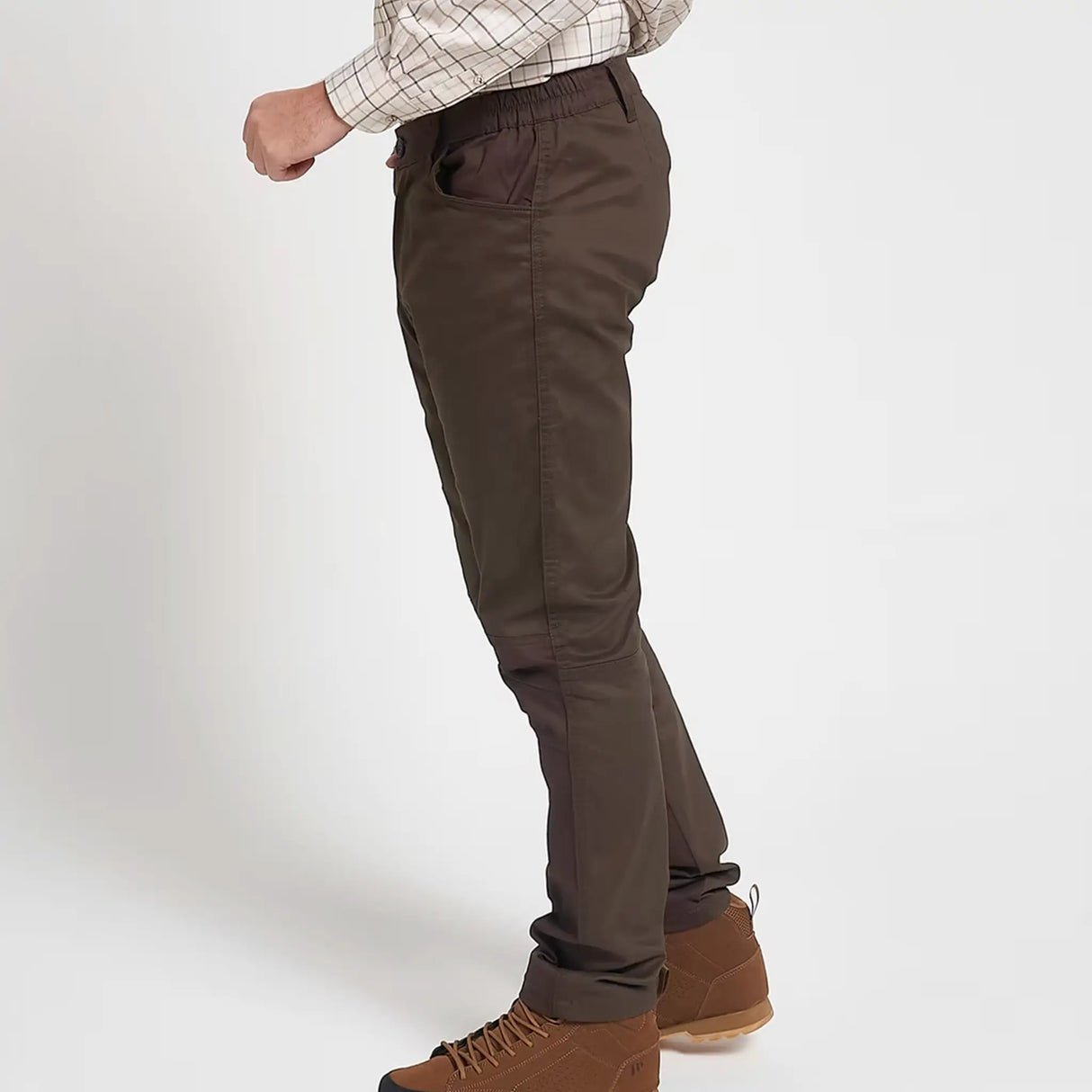 Jack Pyke Cotton Stretch Trousers in Olive Brown from the side on white background