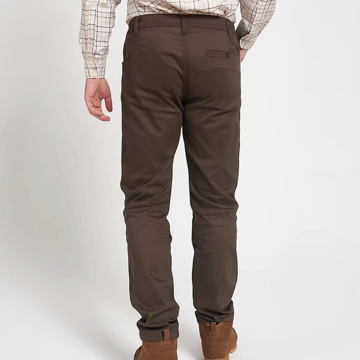 Jack Pyke Cotton Stretch Trousers in Olive Brown from the back on white background
