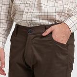 Jack Pyke Cotton Stretch Trousers in Olive Brown close up of hand pocket