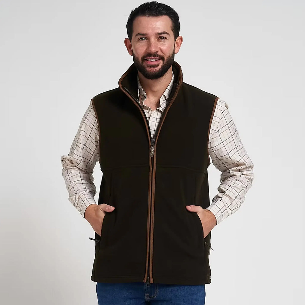 Jack Pyke Countryman Fleece Gilet in Dark Olive Green from the front on white background