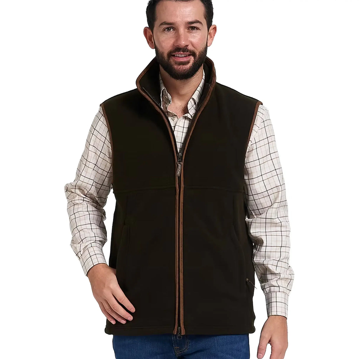 Jack Pyke Countryman Fleece Gilet in Dark Olive Green from the front right on white background