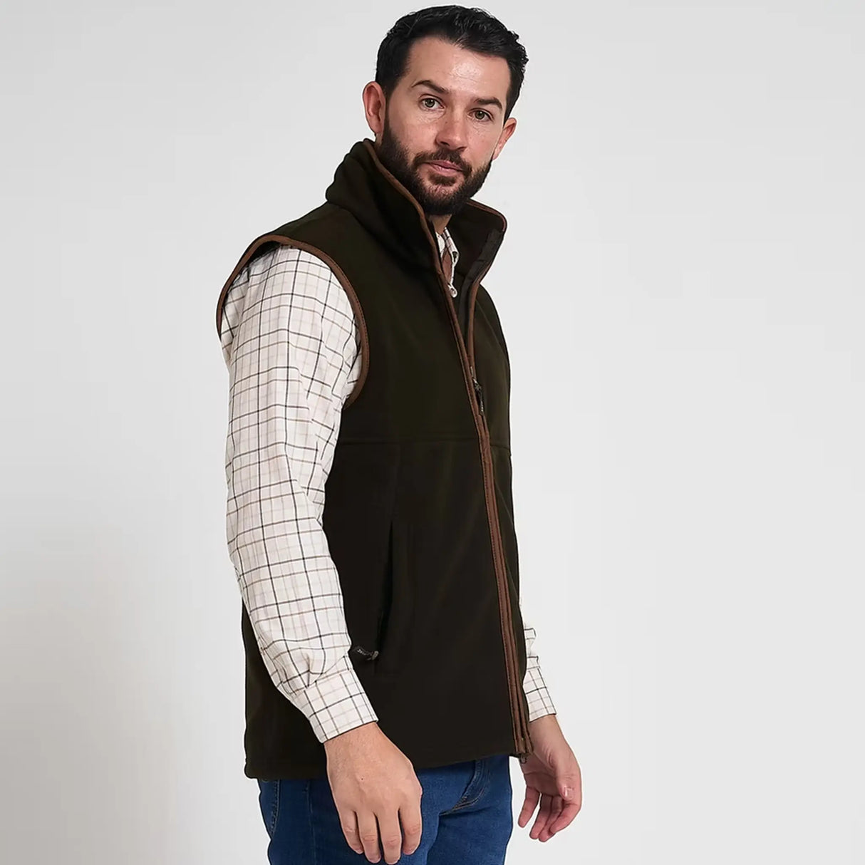 Jack Pyke Countryman Fleece Gilet in Dark Olive Green from the side on white background
