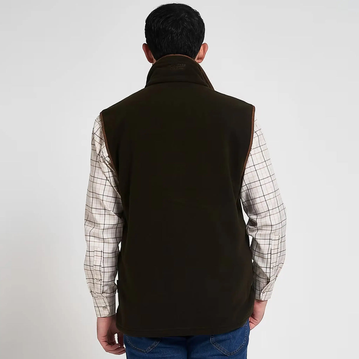 Jack Pyke Countryman Fleece Gilet in Dark Olive Green from the back on white background