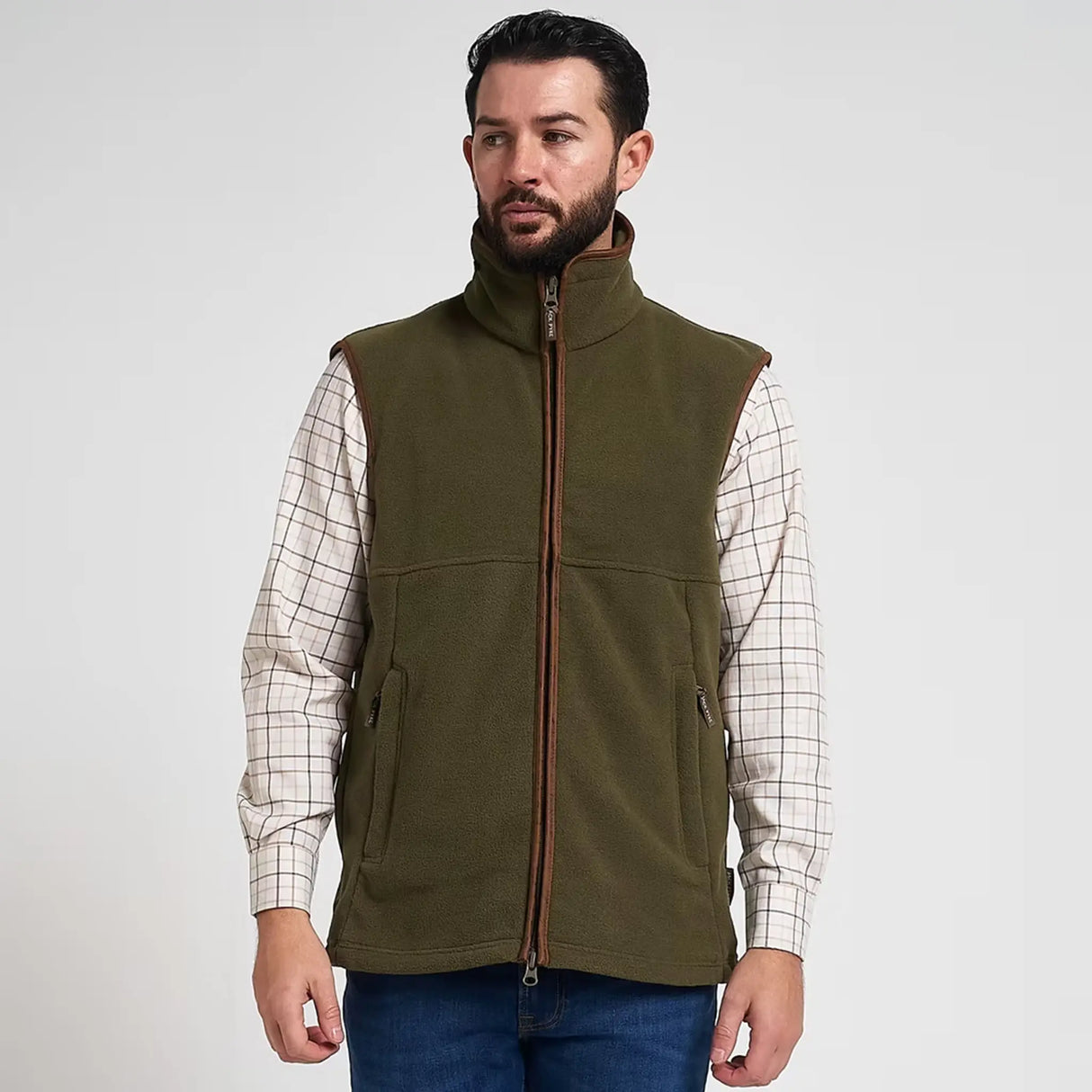 Jack Pyke Countryman Fleece Gilet in Light Olive Green from the front on white background