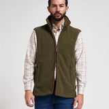 Jack Pyke Countryman Fleece Gilet in Light Olive Green from the front zip half open on white background