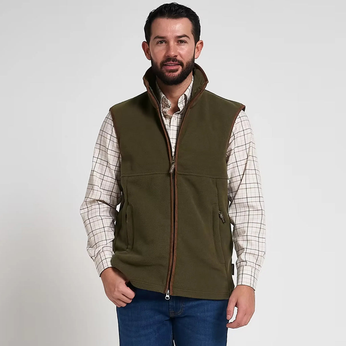 Jack Pyke Countryman Fleece Gilet in Light Olive Green from the front on white background