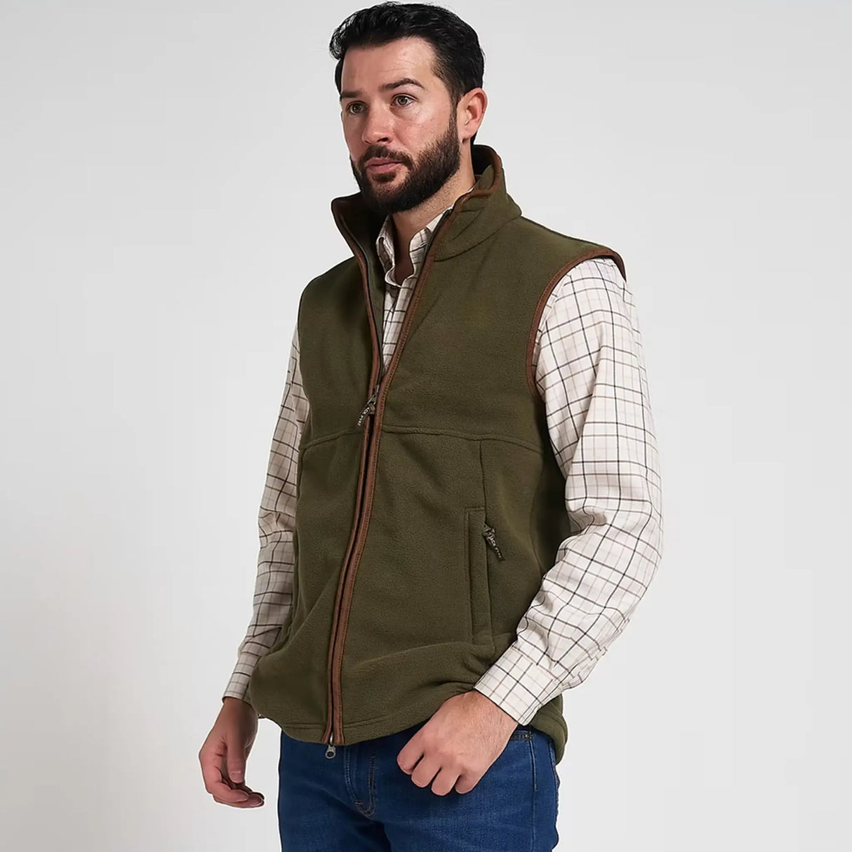 Jack Pyke Countryman Fleece Gilet in Light Olive Green from the right on white background