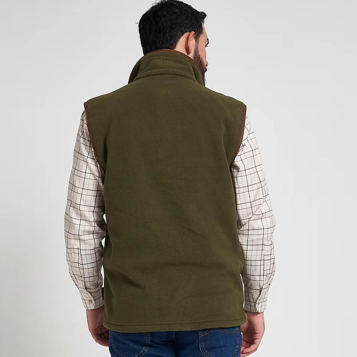 Jack Pyke Countryman Fleece Gilet in Light Olive Green from the back on white background