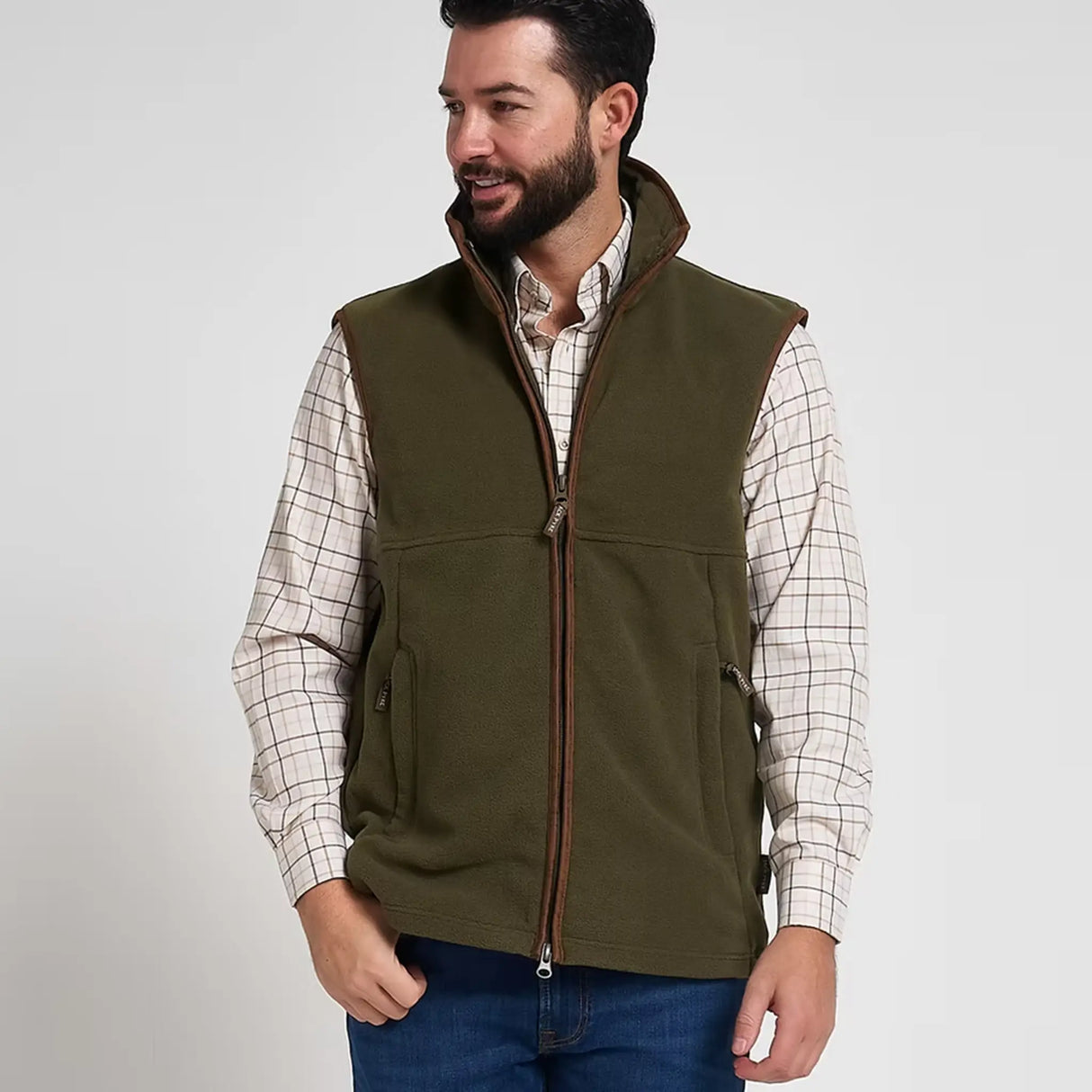 Jack Pyke Countryman Fleece Gilet in Light Olive Green from the front right on white background