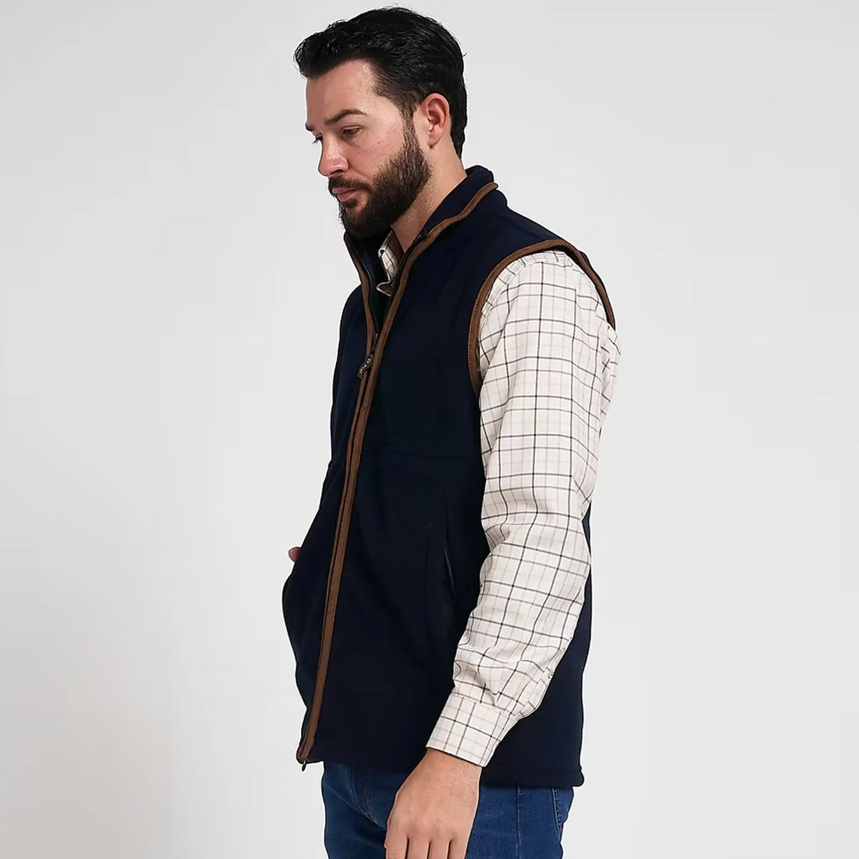 Jack Pyke Countryman Fleece Gilet in Navy Blue from the left on white background