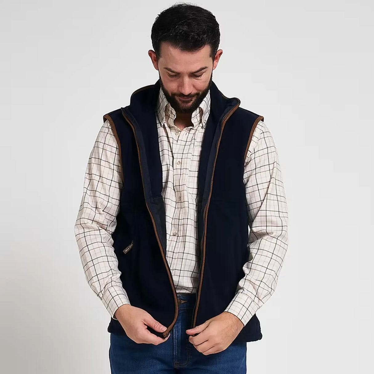 Jack Pyke Countryman Fleece Gilet in Navy Blue from the front zip open on white background