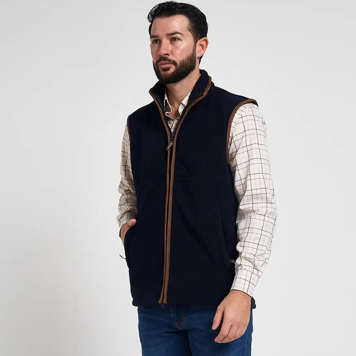Jack Pyke Countryman Fleece Gilet in Navy Blue from the right on white background