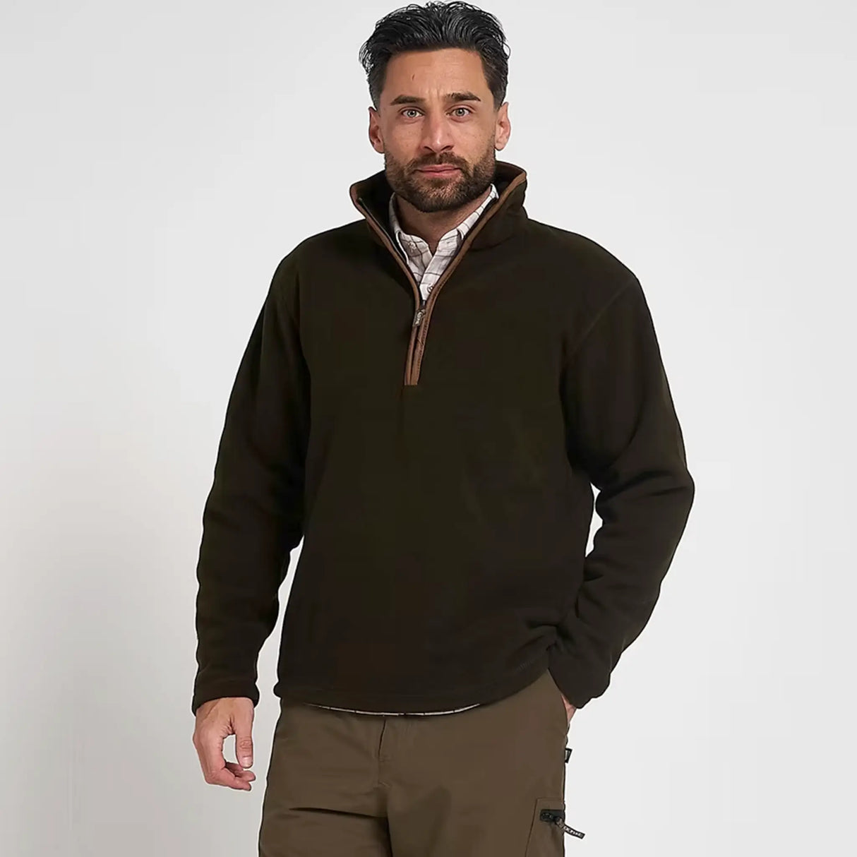 Jack Pyke Countryman Fleece Pullover in dark olive from the front on white background