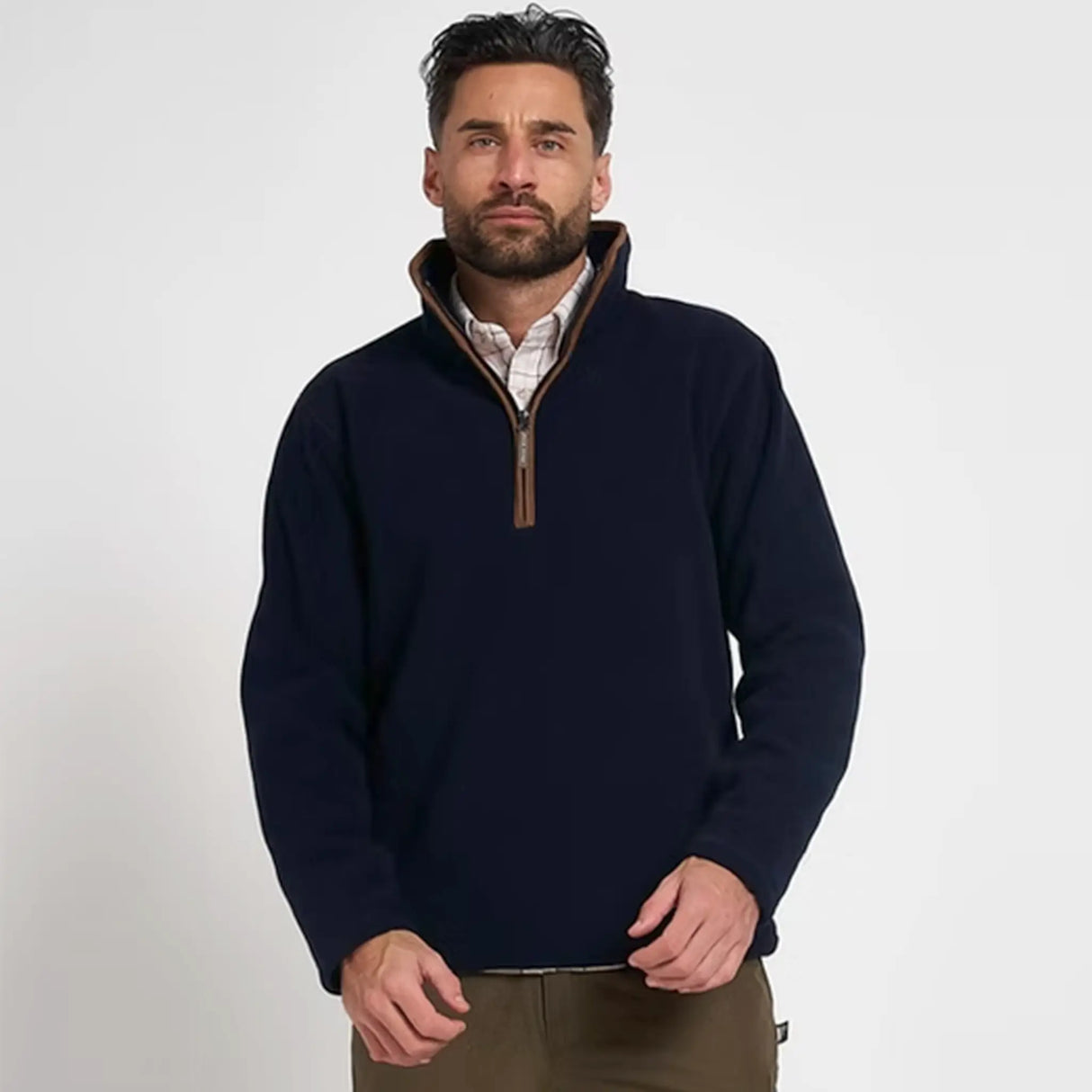 Jack Pyke Countryman Fleece Pullover in navy blue from the front on white background