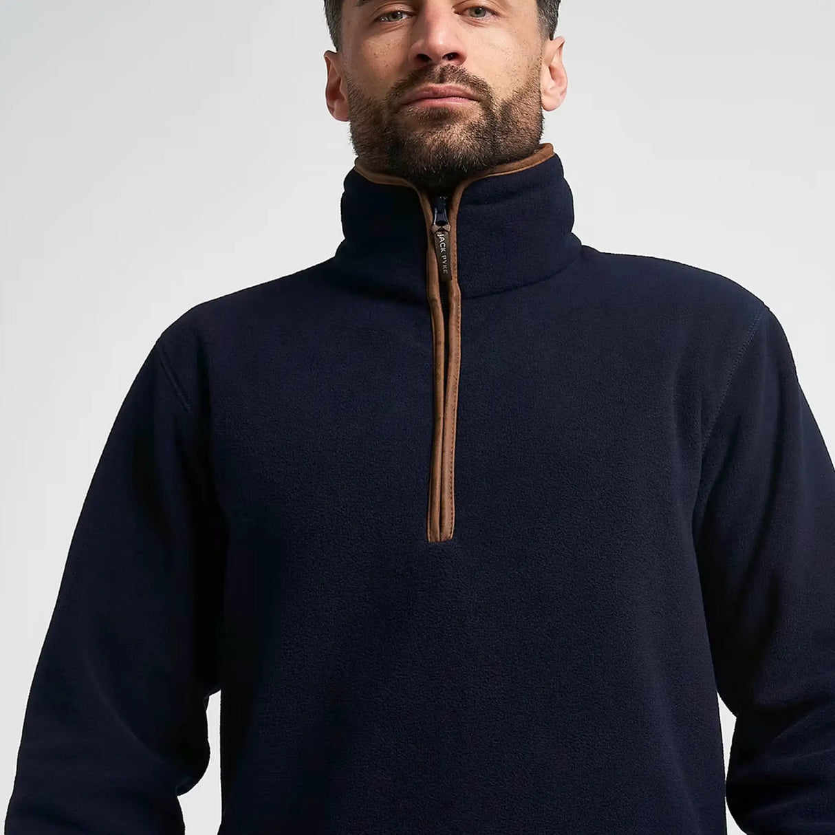 Jack Pyke Countryman Fleece Pullover in navy blue close up of 1/4 zip
