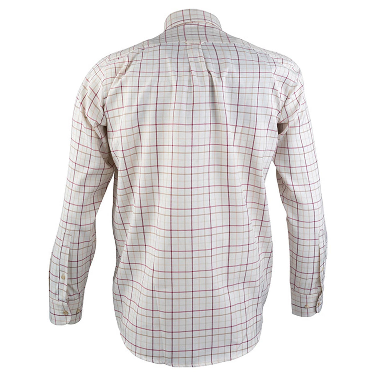 Jack Pyke Countryman Shirt in burgunsy check from the back on white background