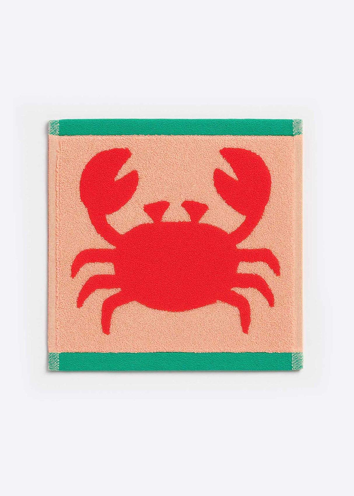 Anorak Crabs Organic Cotton Towel - Coral and blush pink face cloth flat lay