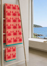 Anorak Crabs Organic Cotton Towel - Coral and blush pink bathroom styling
