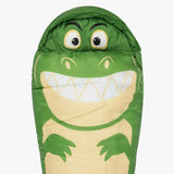 Highlander Creature Kids Mummy Sleeping Bag dinosaur top on white background