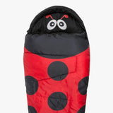Highlander Creature Kids Mummy Sleeping Bag ladybird top on white background