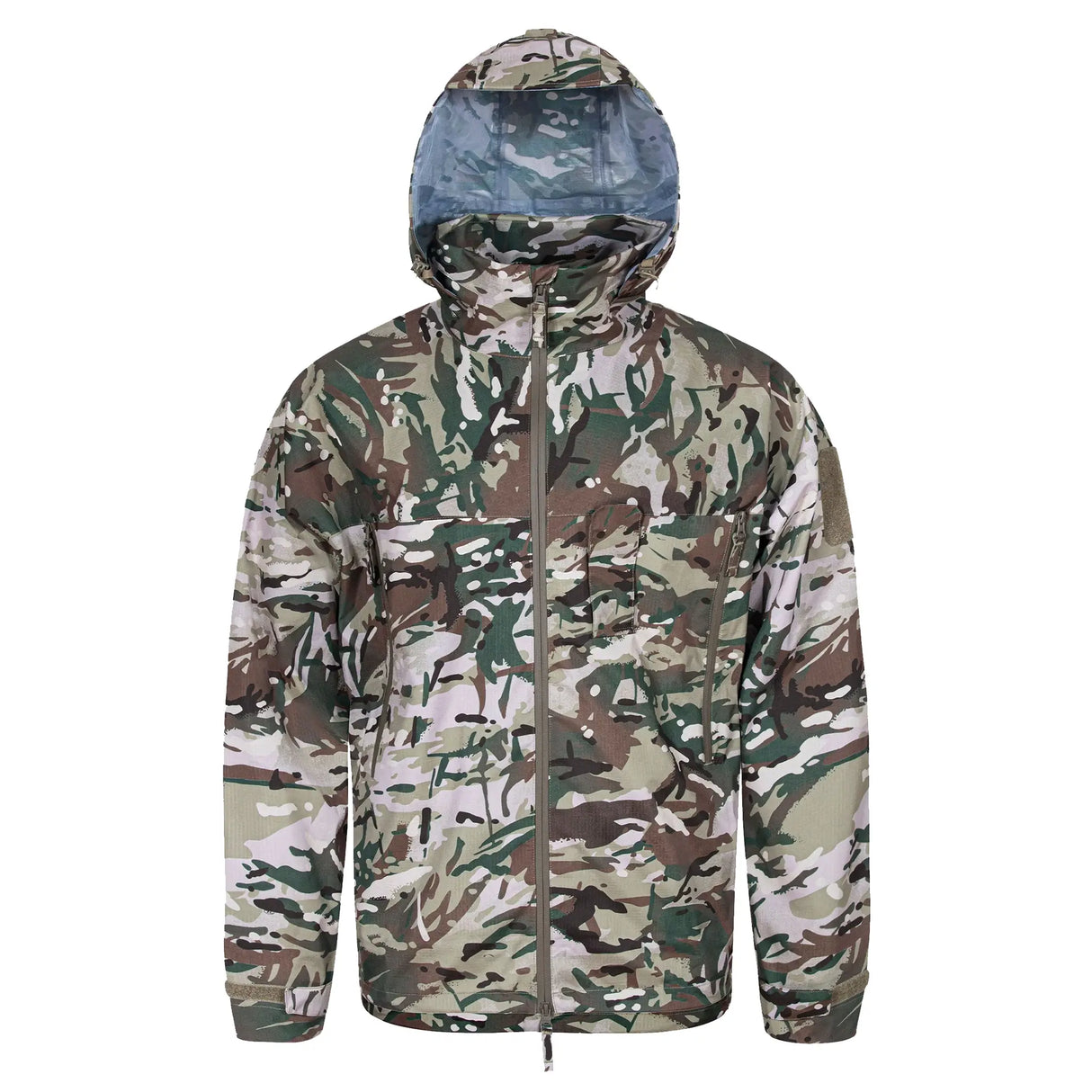 Highlander Cyclone Pro Waterproof Military Jacket in hmtc camo from the front