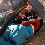 Kelty Wireless 2P Tent - Dill Black Forest interior in use with camper