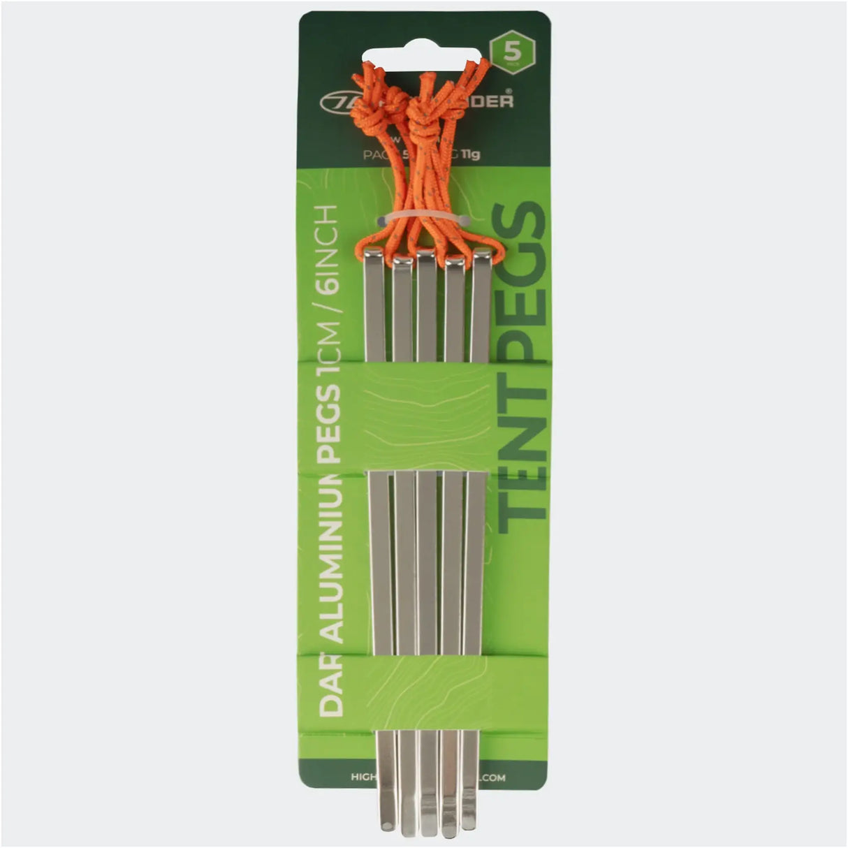 Highlander Dart Aluminium Tent Pegs - 16cm/6" - Pack of 5 - front view of retail packaging