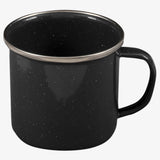 Highlander Deluxe Enamel Vintage Camping Mug in Black, speckled enamel with metal-trimmed rim and enamelled handle