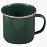 Highlander Deluxe Enamel Vintage Camping Mug in Green, speckled enamel with metal-trimmed rim and enamelled handle