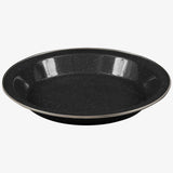Highlander Deluxe Enamel Vintage Camping Plate in Black, speckled enamel with metal-trimmed rim