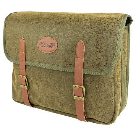 Jack Pyke Duotex Dog Bag in green from the front angle with the flap buckled shut
