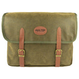 Jack Pyke Duotex Dog Bag in green from the front, flap closed on twin leather straps