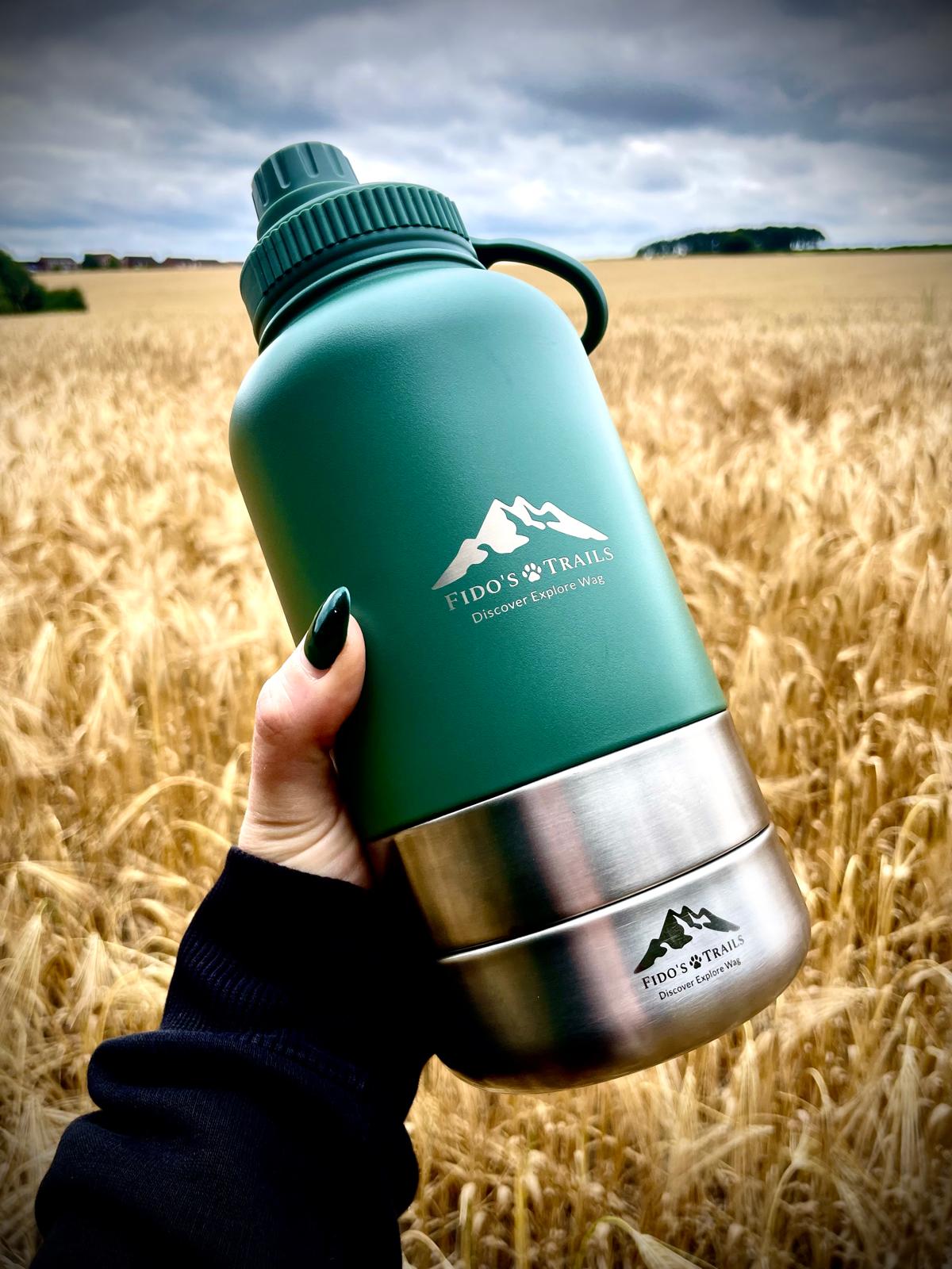 Fido's Trails 3-in-1 Dog Water Bottle | Portable Travel Bottle - Forest Green