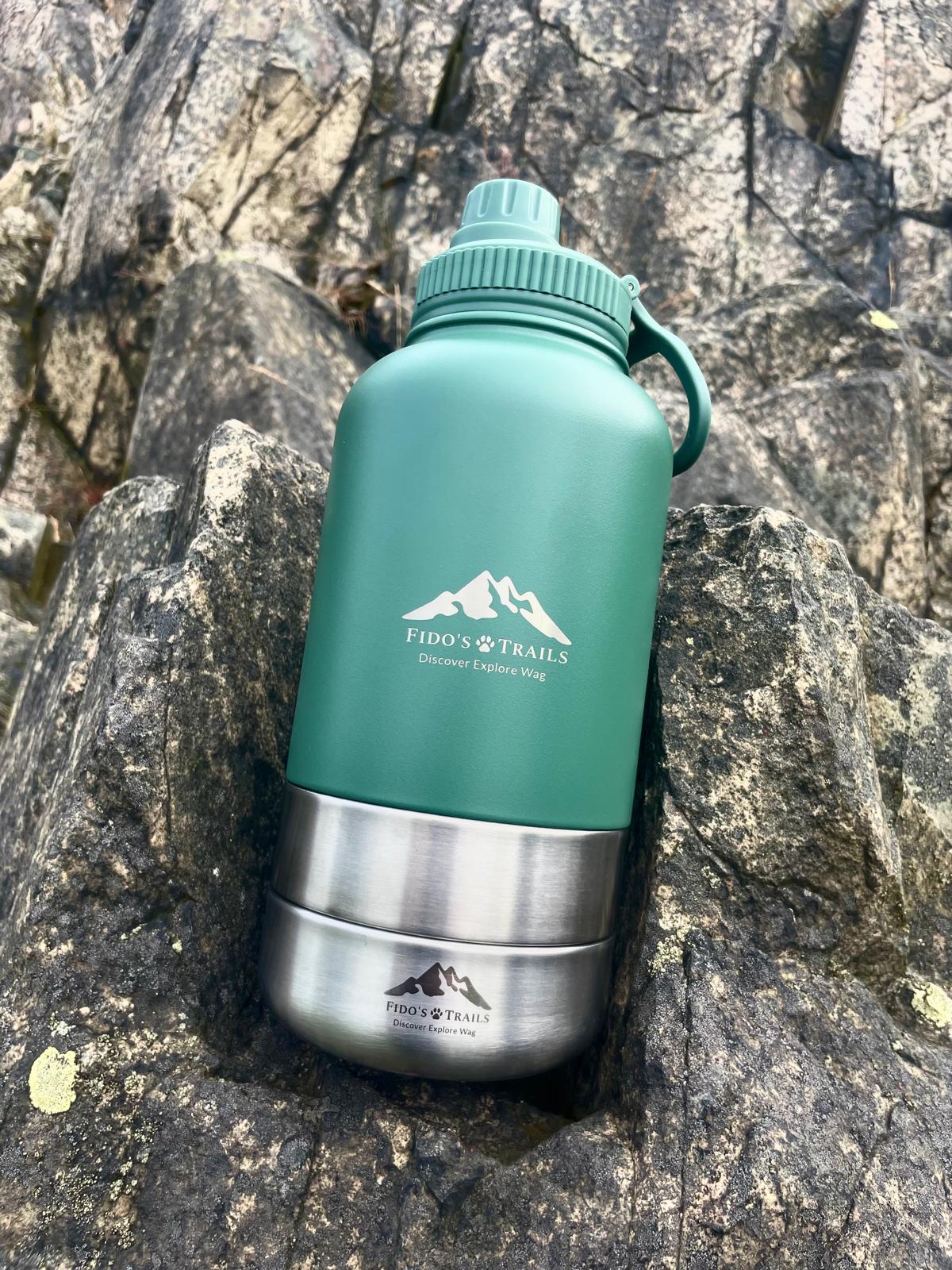 Fido's Trails 3-in-1 Dog Water Bottle | Portable Travel Bottle - Forest Green